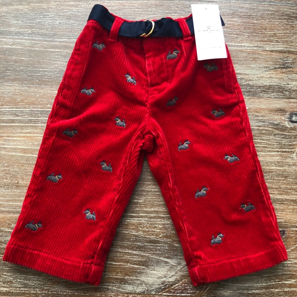 NWT RALPH LAUREN 9M SCOTTIE DOG RED CORDUROY PANTS